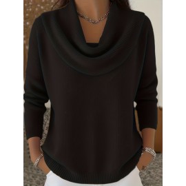 Christmas Green Elegant Long Sleeve Cowl Neck Sweater - Solid Color Minimalist Top, Women'S Winter Warm Pullover