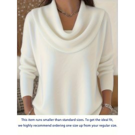 Christmas Green Elegant Long Sleeve Cowl Neck Sweater - Solid Color Minimalist Top, Women'S Winter Warm Pullover