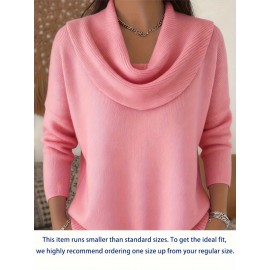 Christmas Green Elegant Long Sleeve Cowl Neck Sweater - Solid Color Minimalist Top, Women'S Winter Warm Pullover