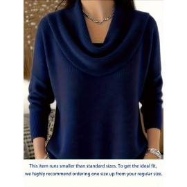 Christmas Green Elegant Long Sleeve Cowl Neck Sweater - Solid Color Minimalist Top, Women'S Winter Warm Pullover