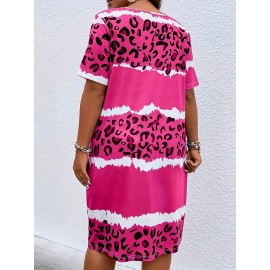 Fashionable And Elegant Plus Size Women'S Striped Printed Dress