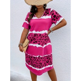 Fashionable And Elegant Plus Size Women'S Striped Printed Dress