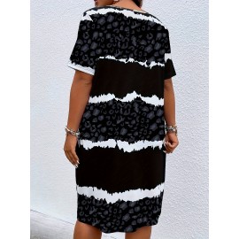 Fashionable And Elegant Plus Size Women'S Striped Printed Dress