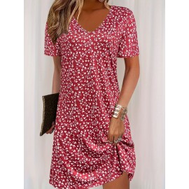 Women's Floral Print Casual Vacation Dress - Sleeveless Round Neck Mid-Length Flared Skirt, Relaxed Fit Machine-Washable All-Season Blue & White Dress for Beach Outings & Summer Strolls, Beach Dresses, Summer Fashion, Mediumstretch Fabric, Spring Outfit, Breathable Material, Spring Wardrobe