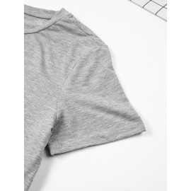 Fashion Letter Anime Print Women's Round Neck T-Shirt, Simple Design, Comfortable and Breathable, Versatile Essential, Suitable for Daily Casual Wear, Showcasing Natural and Elegant Style, Local Shipping