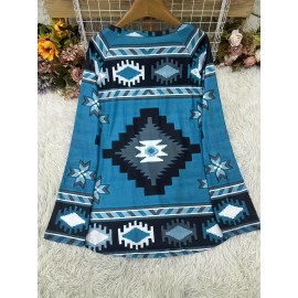 Women'S Southwest-Style Geometric Print Long-Sleeve Top - Elastic V-Neck Casual Shirt, Machine Washable Translucent Fabric with Turquoise/Orange/Black/Beige/White/Gray Patterns, Resort Wear & Everyday Elegant Blouse for Fall Winter Layering, Southwestern Bohemian Style Clothing, Regular Fit with Intricate Geometric Design, Stretchy Material for Comfort, Spring/Summer Wear, Pullover Style with Long Sleeves, Women Top And Blouse, V Neck T Shirt For Women, Fall Shirt For Women, White Top