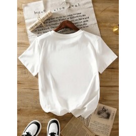 Women's Turquoise Blue Short Sleeve T-Shirt - Soft Pure Round Neck Top with Chicken Print (Hens & Bow Tie Design) - Casual & Party Wear for Spring Summer Fall - Comfortable Colors Everyday Blouse