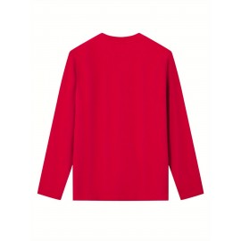 Women's Red Christmas Tree Print Long Sleeve T-Shirt - Golden Star & Swirl Holiday Top, Loose Fit Casual Round Neck Blouse for Parties, Casual Attire & Xmas Outfits (Golden/Green, All-Season)