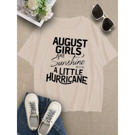 [August Sunshine T-Shirt] Women's August Sunshine & Hurricane Quote T-Shirt - Dark Grey with White Text - Breathable Everyday Summer Tee - Birthday Outfit Idea - Machine Washable Casual Streetwear Top, Graphic Text Shirt, Comfortable Fabric