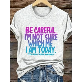 Fashionable Letter Cartoon Print Women'S Round Neck Pure T-Shirt, Simple Design, Comfortable And Breathable, Versatile Essential, Suitable for Daily Leisure, Showing Natural And Elegant Style, Local Delivery