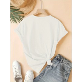 [Vibrant Graphic Tee] Vibrant Purple Women's Casual Short-Sleeve T-Shirt with Bold 867 FIVE 309 Graphic Print | Round Neck Top, Sporty Comfort Fit, Machine Washable Spring Summer Tee, Ladies T Shirts, Casual Attire, Soft Fabric