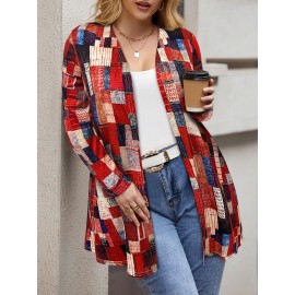 Plus Size, Women's Plus Size Oversized Geometric Pattern Cardigan Sweater - Long Sleeve Winter Warm Coat with Multicolor (Red/Blue/Black/White/Beige/Brown) | Machine Washable Casual & Formal Outerwear for Fall Winter Layering | Cozy Sweater Jacket, Oversized Sweaters for Women, Winter Jacket for Women Plus Size, Plus Size Cardigan, Lightweight Cardigan for Women, Plus Size Winter Coats for Women, Cold Weather Wear, Stylish Knitwear, Soft Fabric, Comfortable Texture