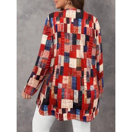 Plus Size, Women's Plus Size Oversized Geometric Pattern Cardigan Sweater - Long Sleeve Winter Warm Coat with Multicolor (Red/Blue/Black/White/Beige/Brown) | Machine Washable Casual & Formal Outerwear for Fall Winter Layering | Cozy Sweater Jacket, Oversized Sweaters for Women, Winter Jacket for Women Plus Size, Plus Size Cardigan, Lightweight Cardigan for Women, Plus Size Winter Coats for Women, Cold Weather Wear, Stylish Knitwear, Soft Fabric, Comfortable Texture