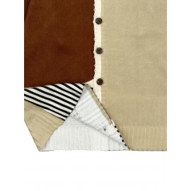 Plus-Size Women's Lightweight Cardigan - Spring/Autumn Open Front Sweater with Digital Print (Brown/White/Beige/Patterned), Round Neck Long Sleeve Button Front for Casual & Resort Wear, Cardigan Sweater, Spring Outerwear, Trendy Knitwear, Cozy Feel Fabric