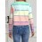 Plus Size - Plus Size Women'S Elegant Pastel Short Cardigan - Soft Pastel Pink, Mint Green, Lavender, Yellow, Brown & Golden Horizontal Striped Sweater with & Patterns, Long Sleeve Open Front Design, Machine Washable Cozy Fall Winter Layering Piece