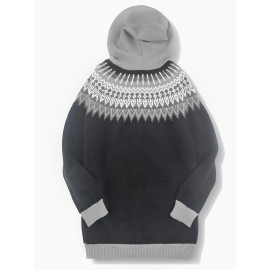 Plus Size, 2D FLAT PATTERN Soft Jacquard Glacier Snow Mountain Hooded Cardigan, Elegant, Fashionable, Comfortable, Casual And Retro Hooded Coat