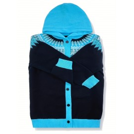 Plus Size, 2D FLAT PATTERN Soft Jacquard Glacier Snow Mountain Hooded Cardigan, Elegant, Fashionable, Comfortable, Casual And Retro Hooded Coat