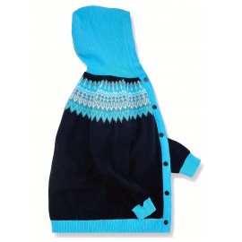 Plus Size, 2D FLAT PATTERN Soft Jacquard Glacier Snow Mountain Hooded Cardigan, Elegant, Fashionable, Comfortable, Casual And Retro Hooded Coat