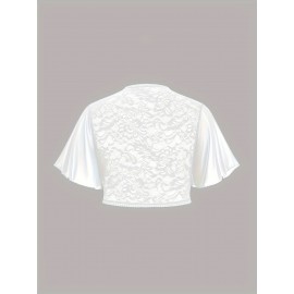 Plus Size, European and American Fashion Women's Spring-Summer New Arrival Chiffon Butterfly Sleeve Contrast Lace Bolero Shoulder Top Oversized Cardigan