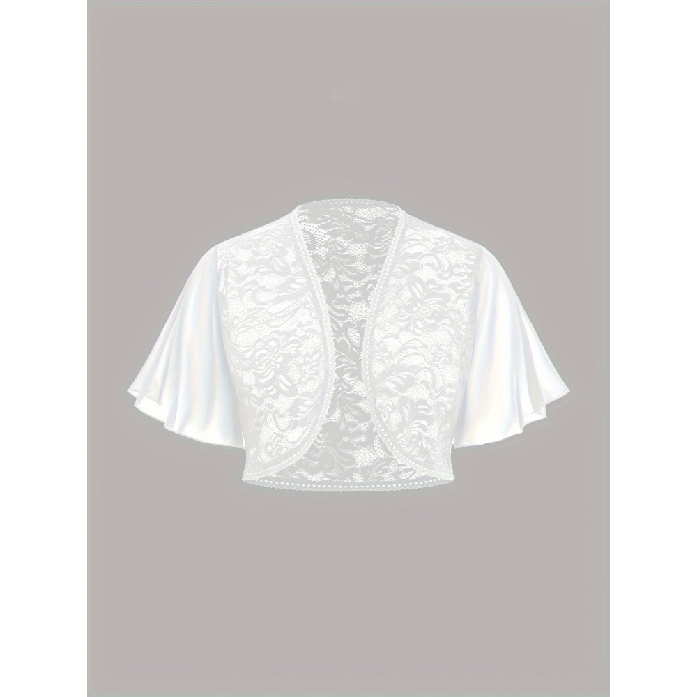 Plus Size, European and American Fashion Women's Spring-Summer New Arrival Chiffon Butterfly Sleeve Contrast Lace Bolero Shoulder Top Oversized Cardigan