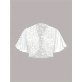 Plus Size, European and American Fashion Women's Spring-Summer New Arrival Chiffon Butterfly Sleeve Contrast Lace Bolero Shoulder Top Oversized Cardigan
