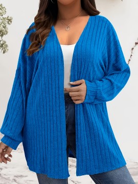 [Elegant Long Sleeve Cardigan] Plus Size - Women's Plus Size Elegant Long Sleeve Cardigan - Cozy Ribbed Open Front Sweater with Button Details, Solid Color, Medium Stretch, Perfect for Fall/Winter Casual Wear, Casual Wear Cardigan | Elegant Long Sleeve | Construction, Sweater Cardigan, Plus Size Women Clothes, Plus Size, Plus Size Women Top, Cardigan For Curvy/large Size Women, Sweater For Curvy Women, Elegant Cardigan For Women, Cardigan For Women On