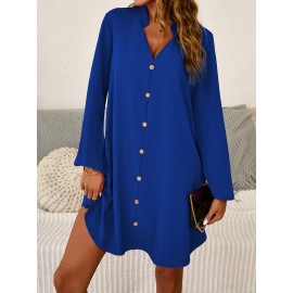 Women's Plus Size Athletic Shirt dress - Elegant Royal Blue Long, Machine Washable Fall/Winter Workout & Everyday Outfit - No-Challenge Waist Flare for Curvy Women, Workout Clothes