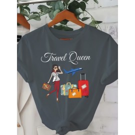 Fashion Creative Pattern Printed Women'S T-Shirt, Suitable for Spring And Summer Casual Women Short-Sleeved T-Shirt, Comfortable Fashion Elegant Women'S Round Neck Loose Women'S Blouse 100%